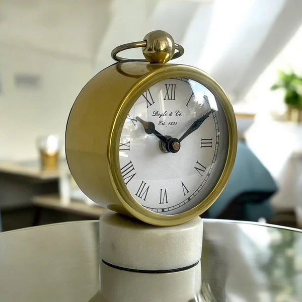 Mini Round Gold Clock with Marble Base