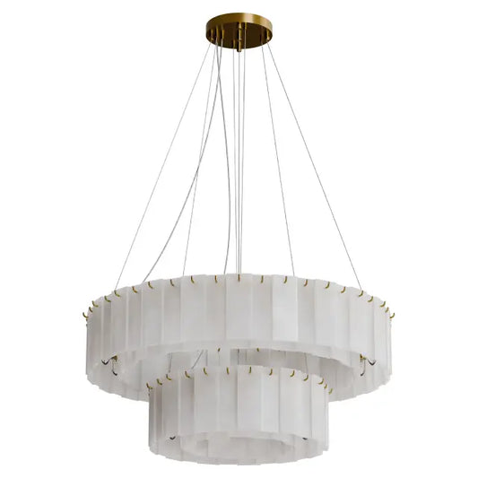 Calibo Mirage 28 Light Tiered Alabaster Stone Round Pendant | Brass