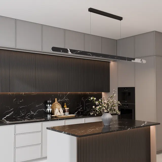 Calibo Lanner 2000mm Crafted Marble LED Linear Pendant - Black 46w
