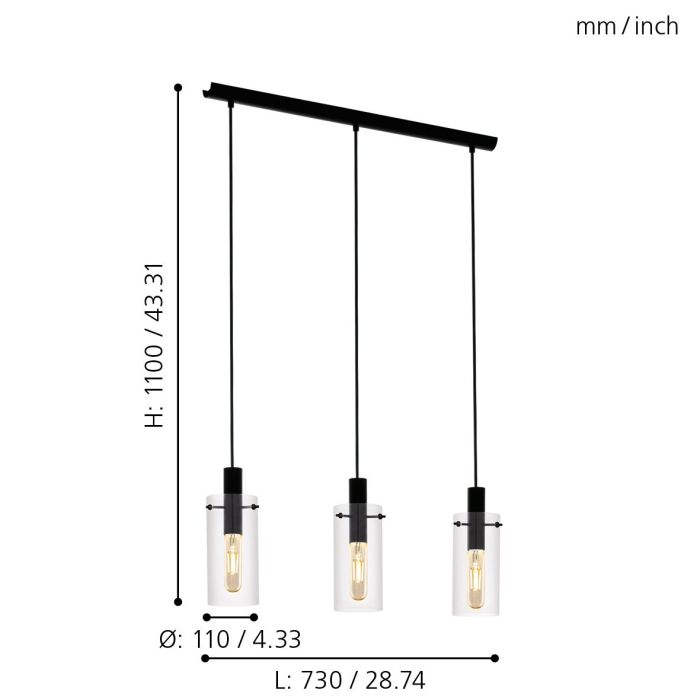 Montefino 3 Light Glass Bar Pendant