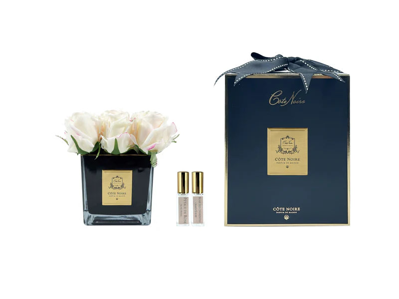 Couture Square Perfumed Natural Touch 9 Rose Buds - Square Black Vase Gold & French Pink