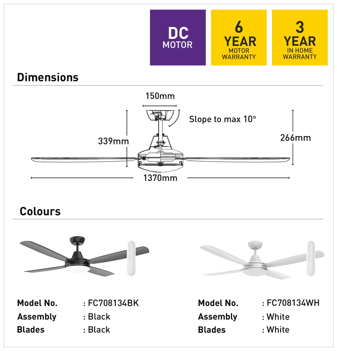 Nemoi DC Ceiling Fan 137cm With LED Light