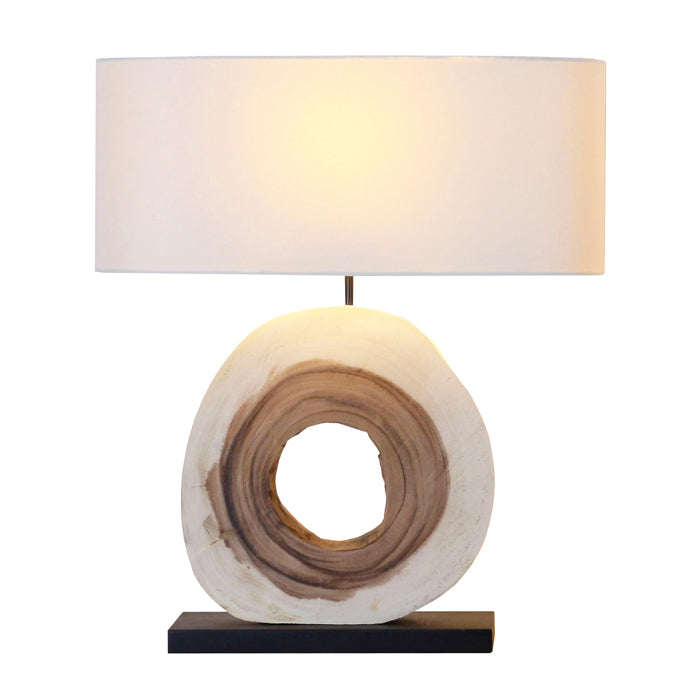 Timber Cross Cut Linen Table Lamp