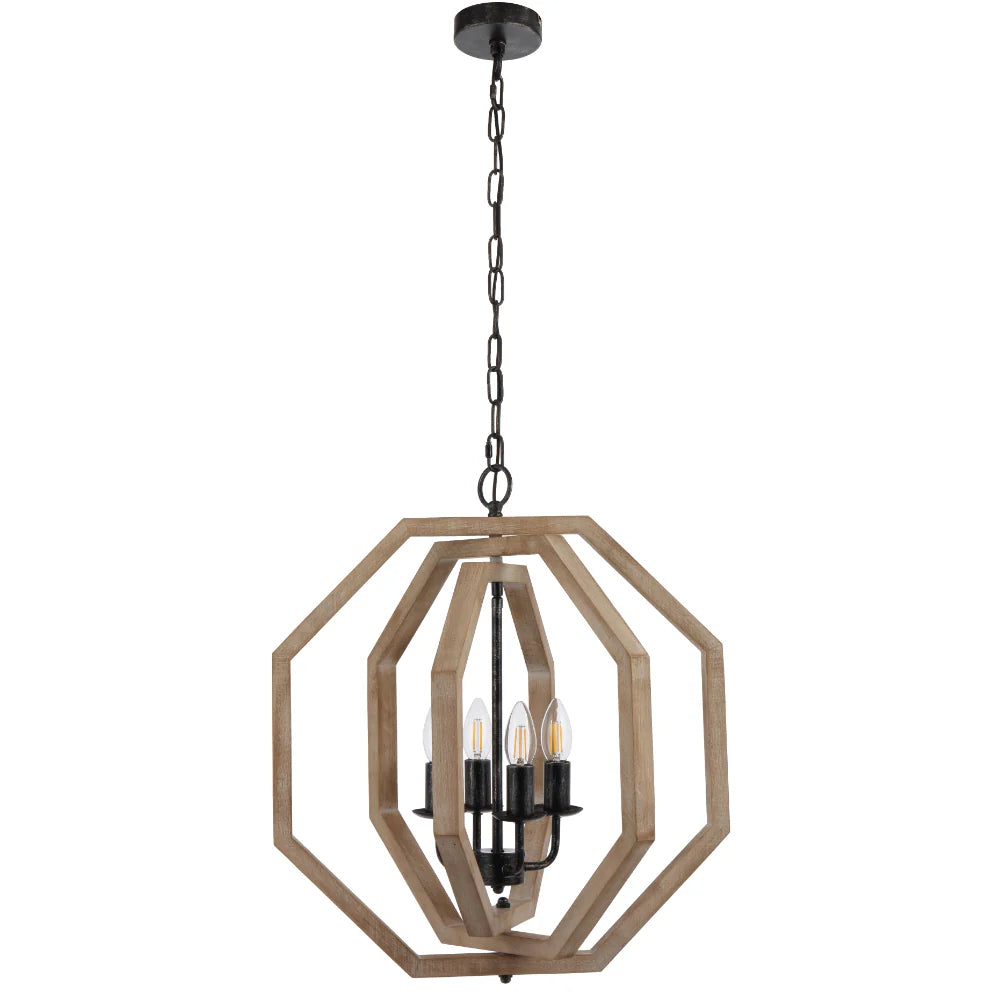 Indio 4 Light Wooden Pendant