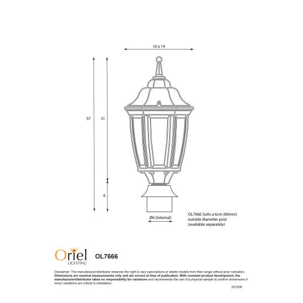 Highgate Post Top Outdoor Light Matt Black