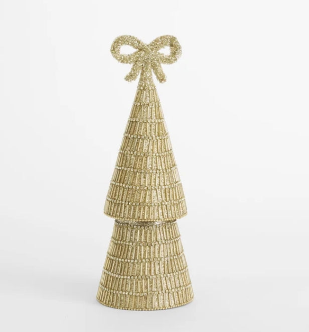 Tiffany Bugle Bead Tiered Cone Tree Small Gold