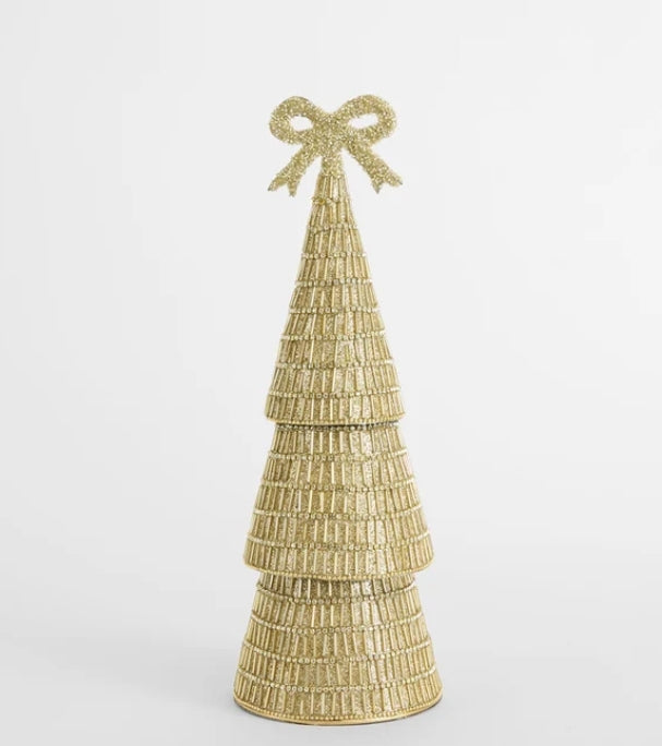 Tiffany Bugle Bead Tiered Cone Tree Large Gold