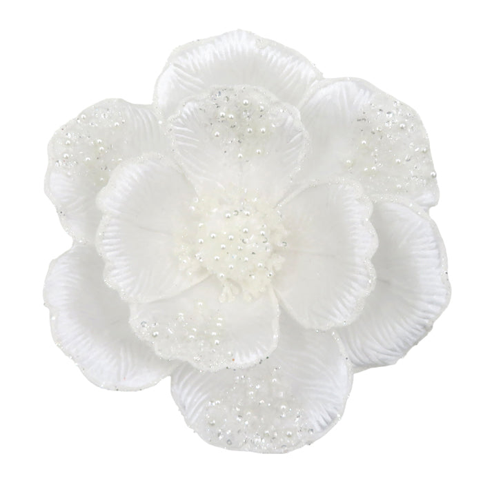 Clip On Magnolia Beaded Petal White