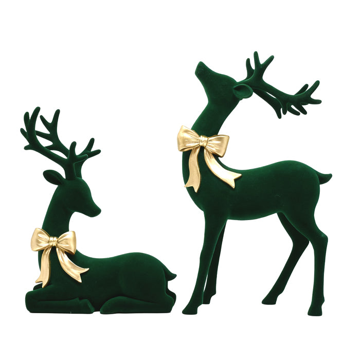 Resin Velvet Deer Set/2 Green