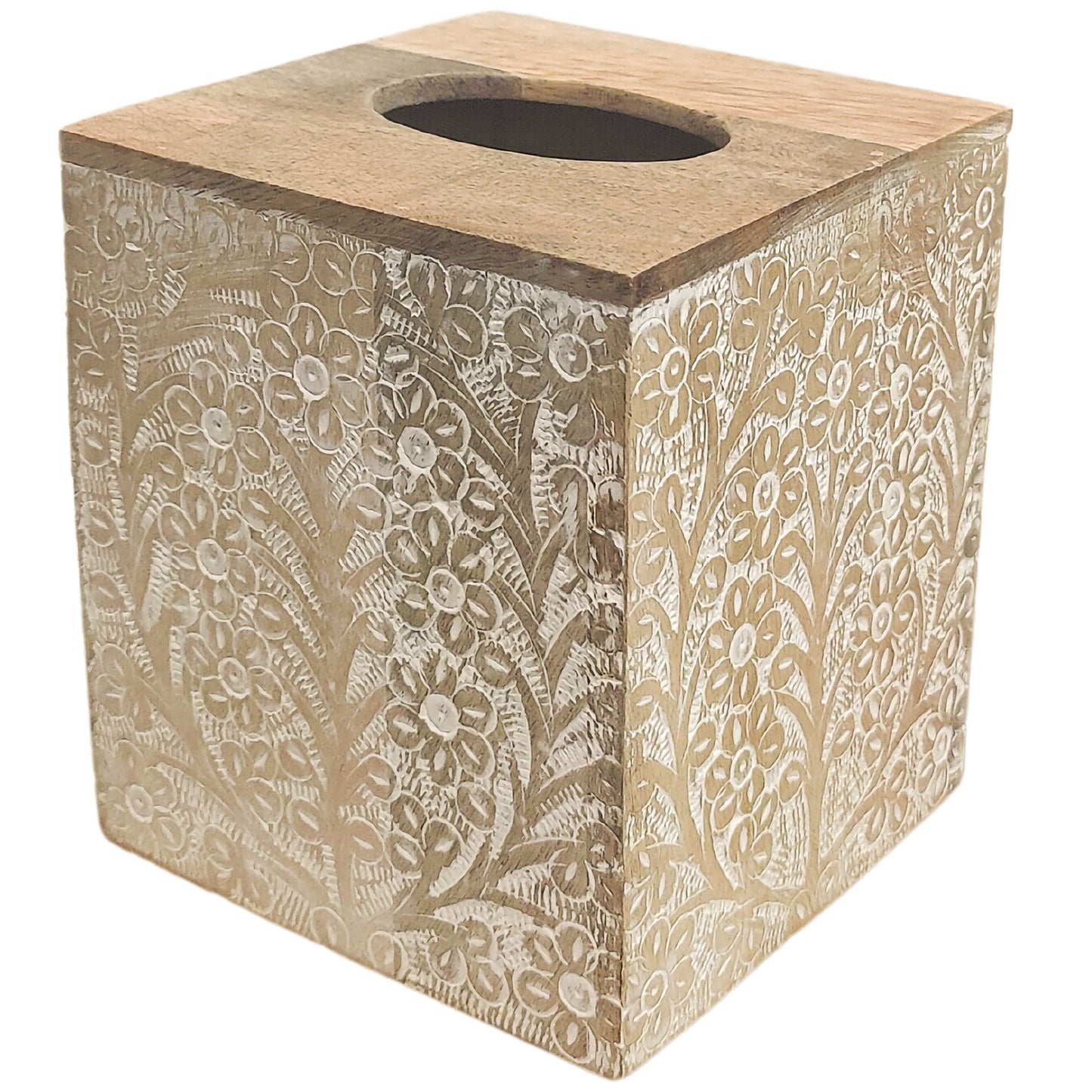 Wooden Bloom Tissue Box Square
