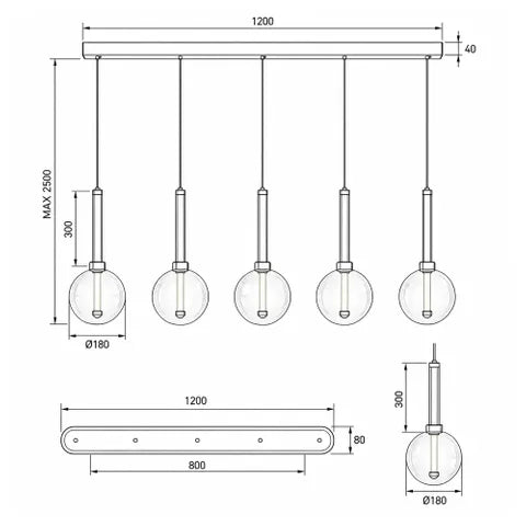 Meteor 5 Light Bar Pendant