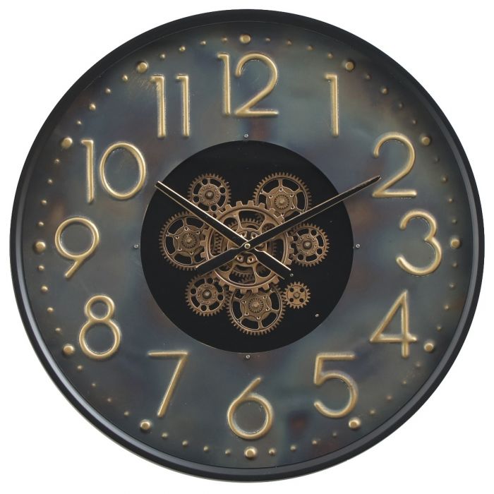 TQ-YE36 : D60cm Round Metz Moving Cogs Wall Clock - Metallic Black