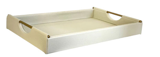 Cream Leather Tray with Gold Handles