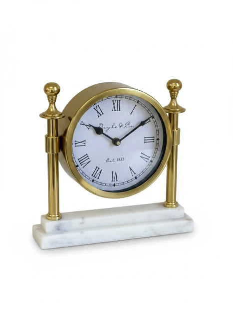 Round Gold Clock on Marble Base