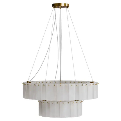 Calibo Mirage 28 Light Tiered Alabaster Stone Round Pendant | Brass