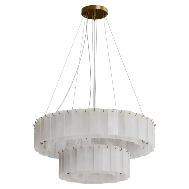 Calibo Mirage 28 Light Tiered Alabaster Stone Round Pendant | Brass