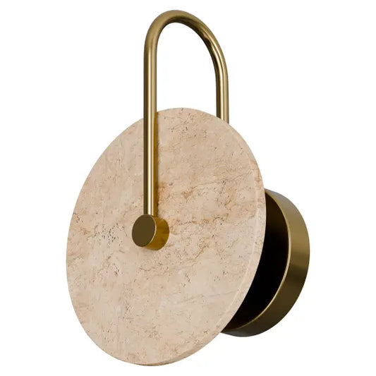 Calibo Orville Travertine 200mm Round Disc LED Wall Light with Brass Handle