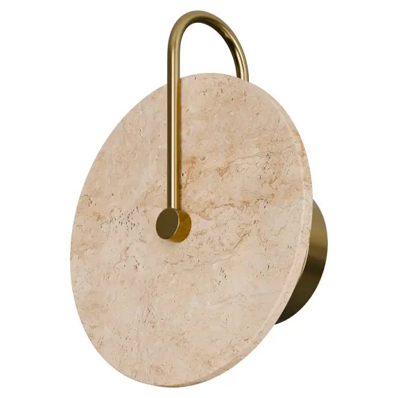 Calibo Orville Travertine 250mm Round Disc LED Wall Light with Brass Handle