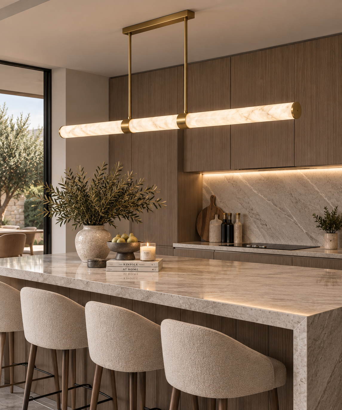 Sofia Spanish Alabaster Stone Bar Pendant 60mm DIA 1500mm