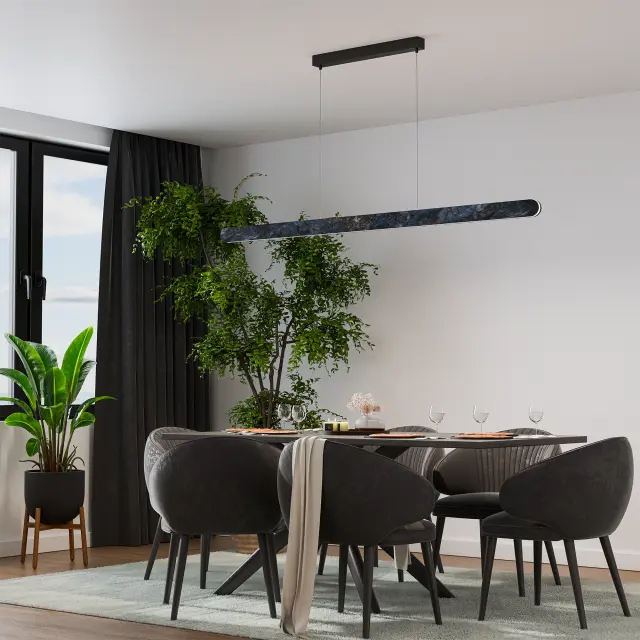 Calibo Lanner 2000mm Crafted Marble LED Linear Pendant - Black 46w