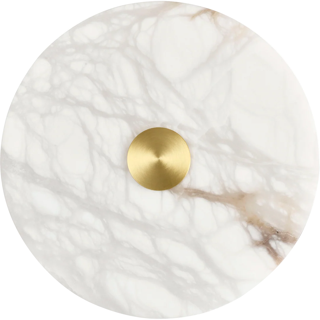 Calibo Bower Modern Alabaster Stone Round Wall Light - Brass