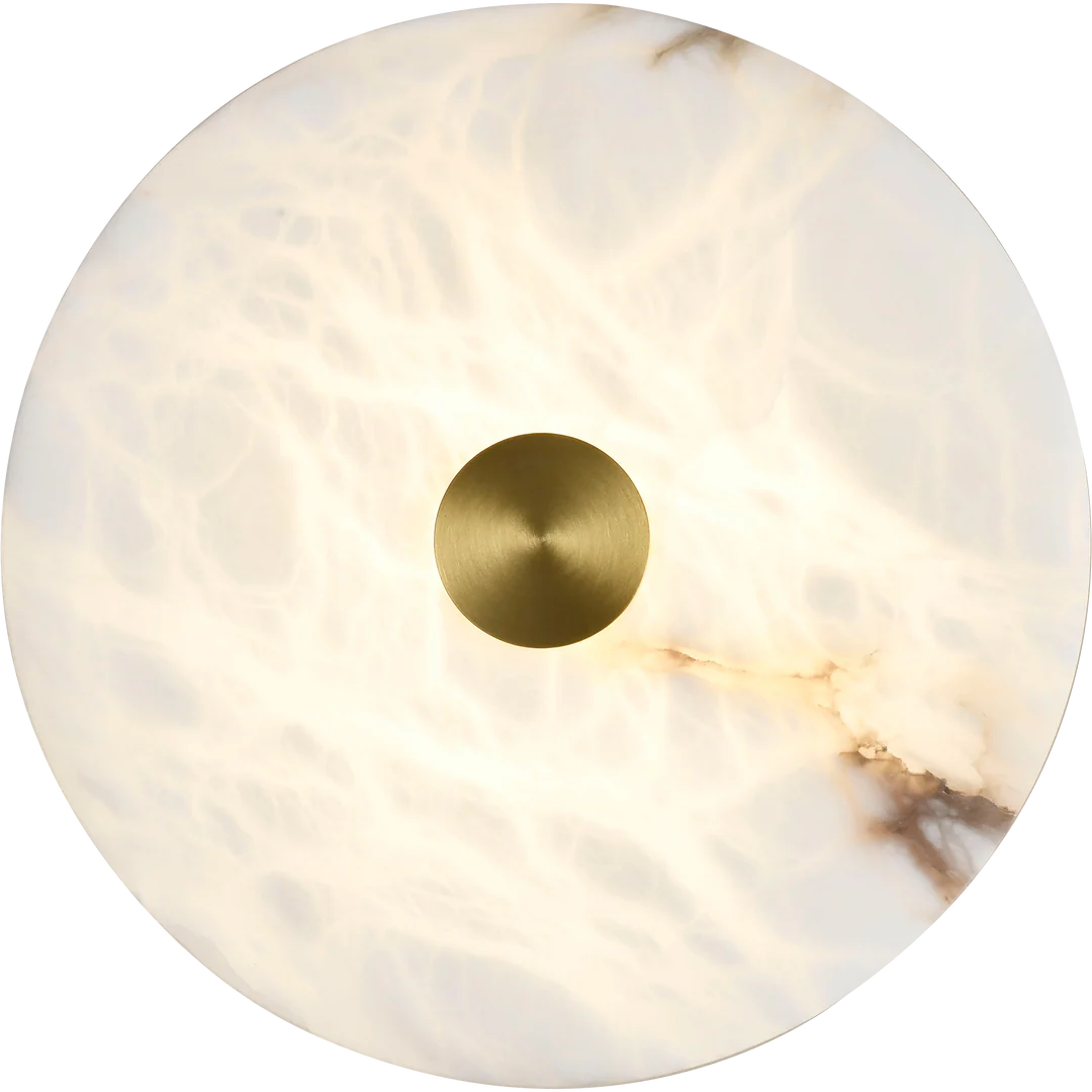 Calibo Bower Modern Alabaster Stone Round Wall Light - Brass
