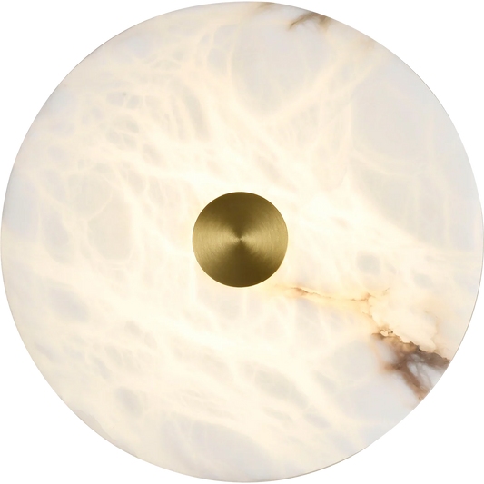 Calibo Bower Modern Alabaster Stone Round Wall Light - Brass