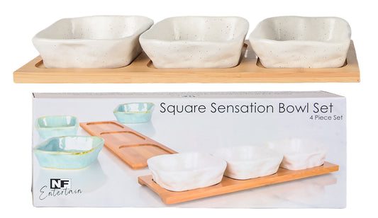 Square Bowls & Tray Set - Speckled White