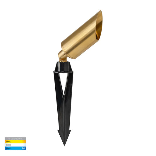 Shawl LED Garden Spike Light 12V 5W TRI Colour Brass