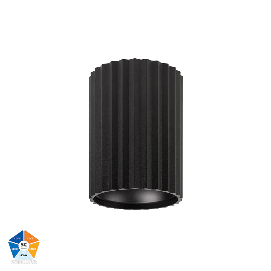 Nella Black 7w Surface Mounted LED Downlight - Short Ribbed