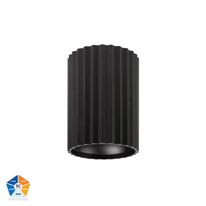 Nella Black 7w Surface Mounted LED Downlight - Short Ribbed
