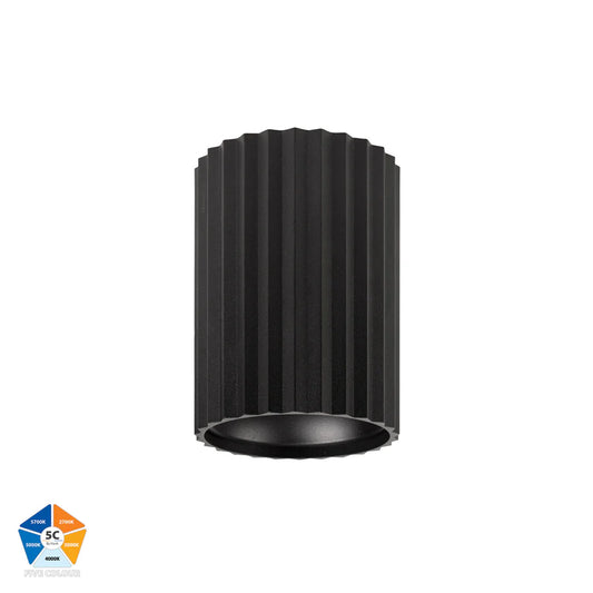 Nella Black 7w Surface Mounted LED Downlight - Short Ribbed