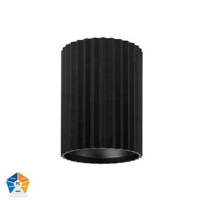 Nella Black 12w Surface Mounted LED Downlight - Short Ribbed