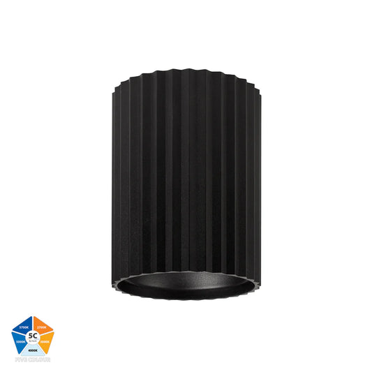 Nella Black 12w Surface Mounted LED Downlight - Short Ribbed