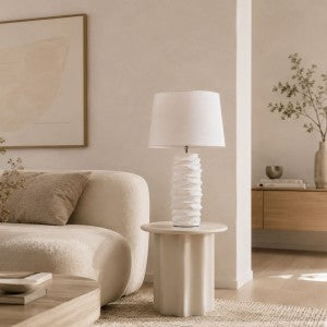 JYK057 Modern Ceramic Table Lamp with Beige Shade Spiral Textured