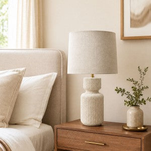 JYK059 Ribbed Ceramic Table Lamp Linen Shade