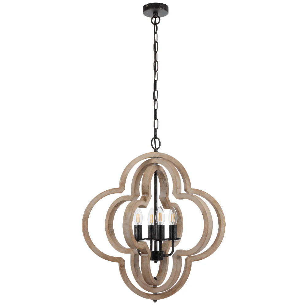 Omar 4 Light Wooden Pendant