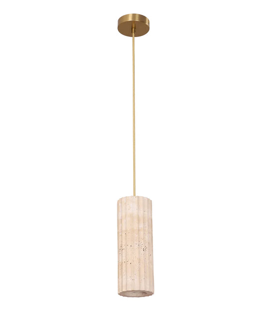 SAGITTA Oblong Beige Travertine Pendant Brass