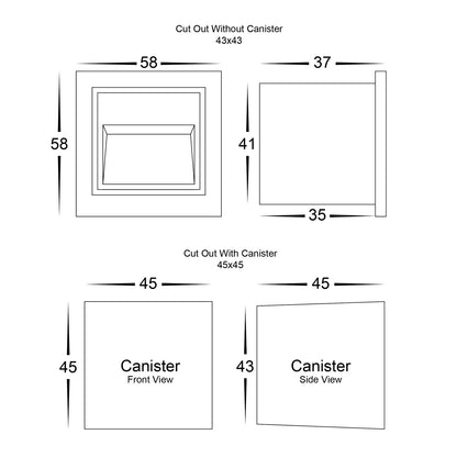 Trin 12v Recessed LED Step Light Square 1w