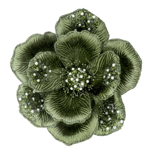 Clip On Magnolia Beaded Petal Green