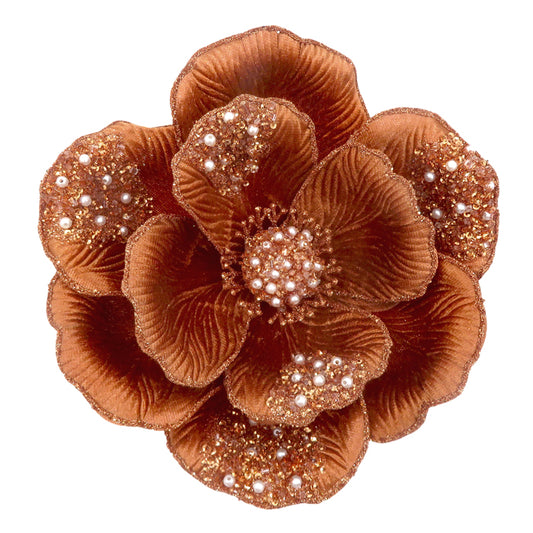 Clip On Magnolia Beaded Petal Copper