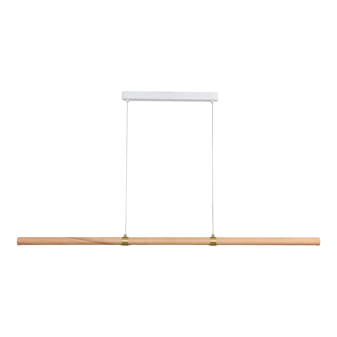 Calibo Aquila 1500mm Timber Tubular LED Linear Pendant with Brass Finish Collar