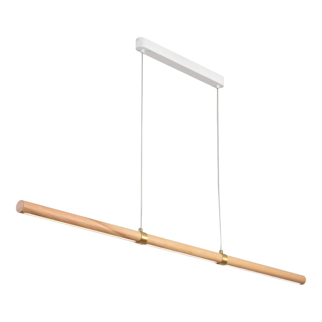 Calibo Aquila 2000mm Timber Tubular LED Linear Pendant with Brass Finish Collar