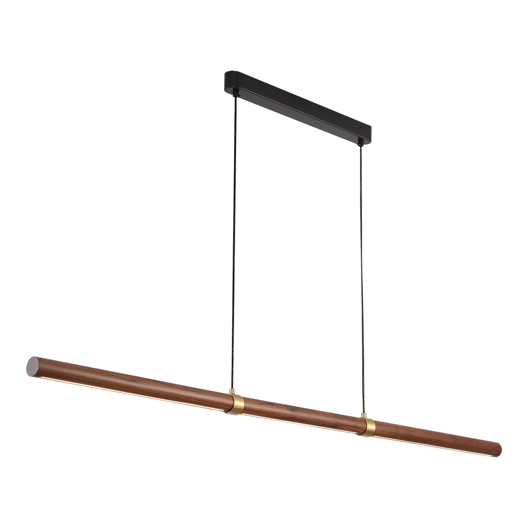 Calibo Aquila 1500mm Timber Tubular LED Linear Pendant with Brass Finish Collar
