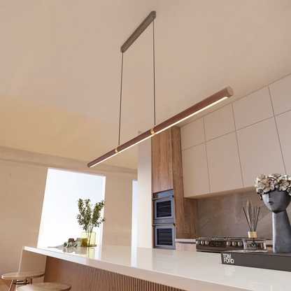 Calibo Aquila 2000mm Timber Tubular LED Linear Pendant with Brass Finish Collar