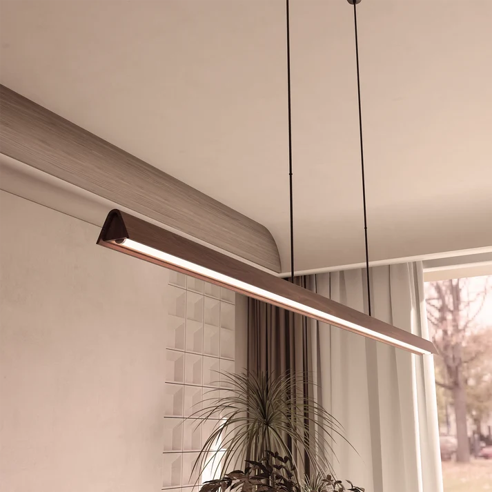 Calibo Avocent 2000mm Slim Timber Triangular Edge LED Linear Pendant