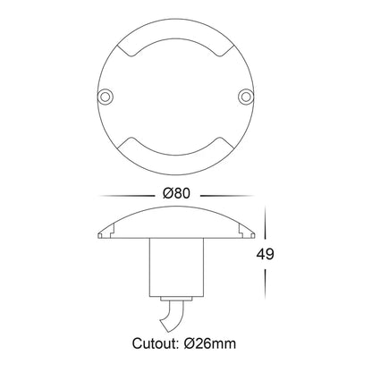 Dome 12v 2x3w TRI 2 Way LED Inground Light