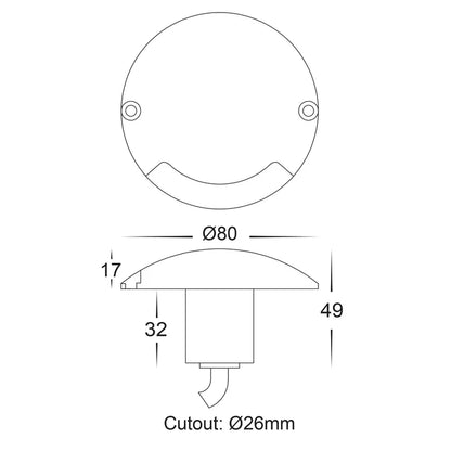 Dome 12v 3w TRI 1 Way LED Inground Light
