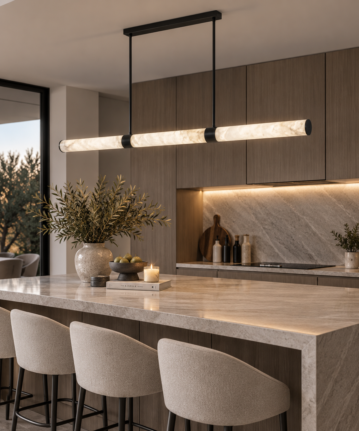 Sofia Spanish Alabaster Stone Bar Pendant 60mm DIA 1500mm