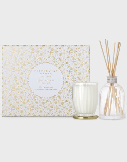 Lemongrass & Lime Mini Soy Candle & Diffuser Set